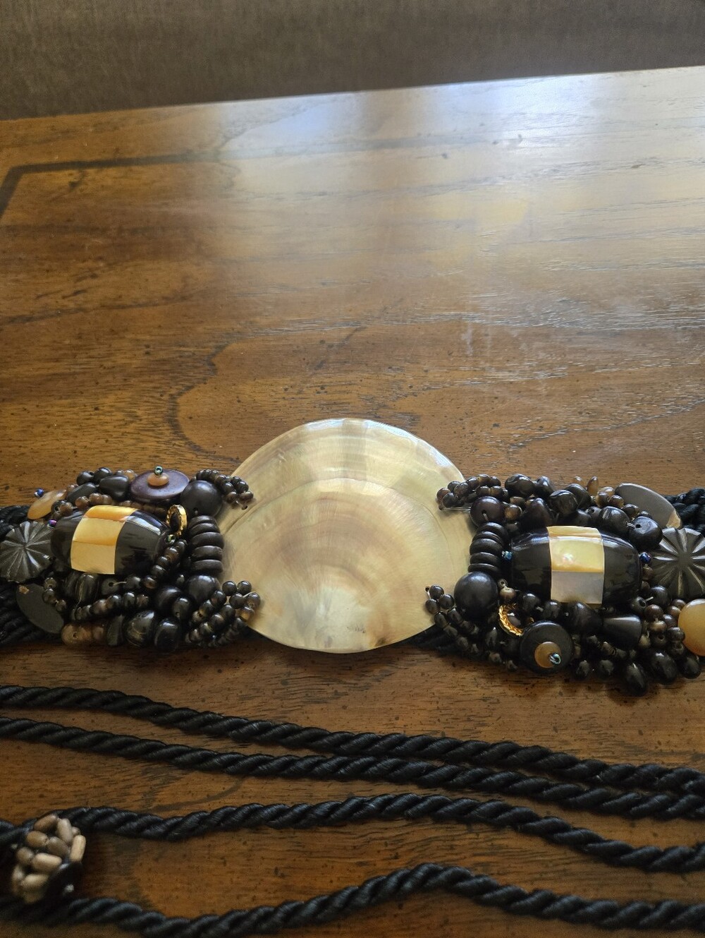 Shar Mark Las Vegas Beaded Shell Statement Belt in Black and Natural
